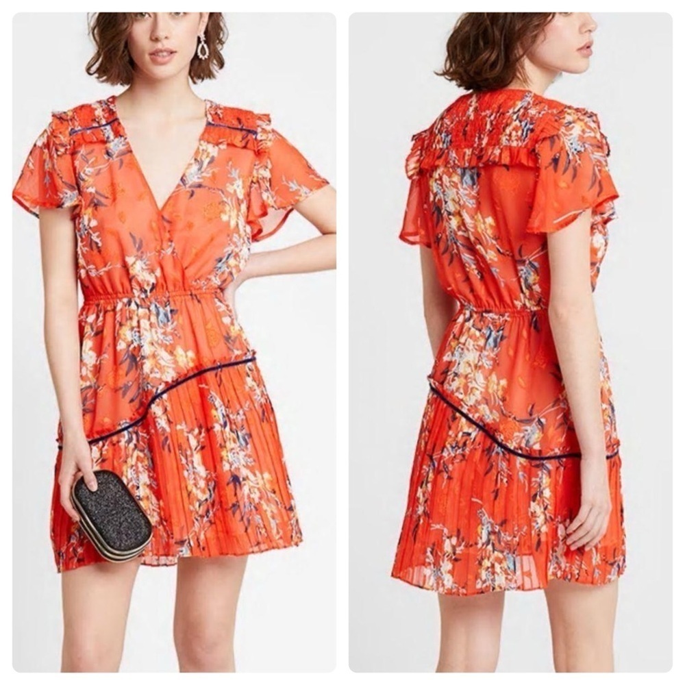 Foxiedox Olena Red Floral Chiffon Mini Dress Sz Medium